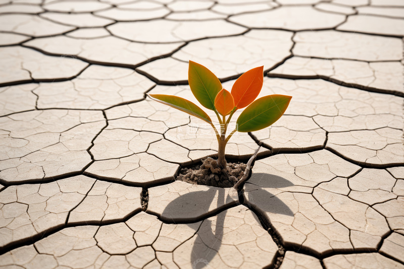 高清大图下载【趣麦麦图】干旱土地上生长的嫩绿植物