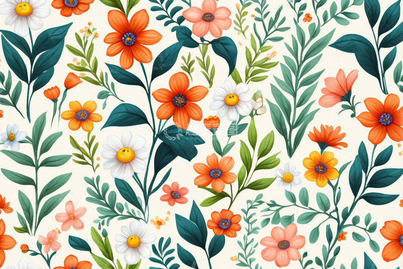 高清大图下载【趣麦麦图】花卉植物无缝图案背景