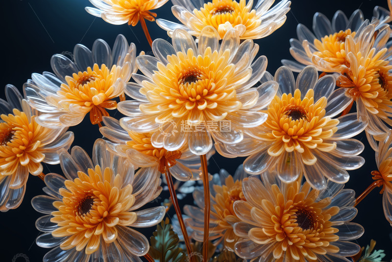 高清大图下载【趣麦麦图】透明质感黄色菊花特写