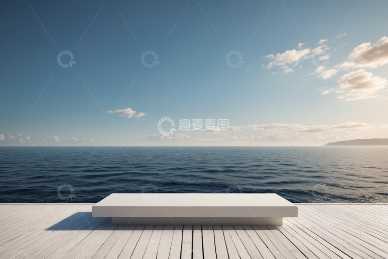 高清大图下载【趣麦麦图】海边木质平台上的白色展示台