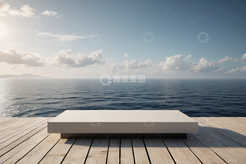 高清大图下载【趣麦麦图】木质平台上的海景展示空间