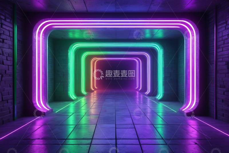 高清大图下载【趣麦麦图】霓虹发光隧道空间场景