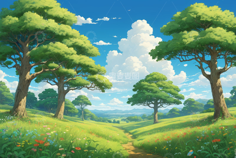 高清大图下载【趣麦麦图】绿意盎然的森林草地风景