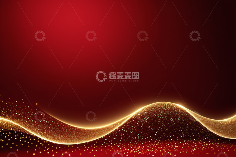 高清大图下载【趣麦麦图】红色背景金色粒子波浪素材