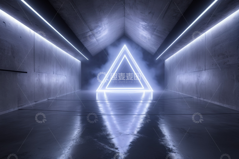 高清大图下载【趣麦麦图】带霓虹三角光效的室内空间