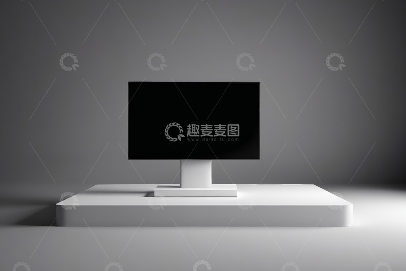 高清大图下载【趣麦麦图】白色平台上的黑色电脑显示器