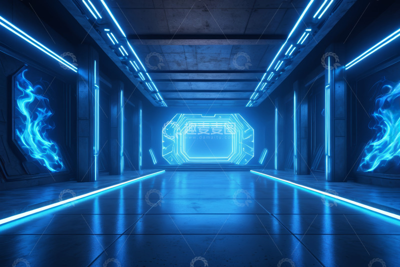 高清大图下载【趣麦麦图】未来感科技走廊通道场景