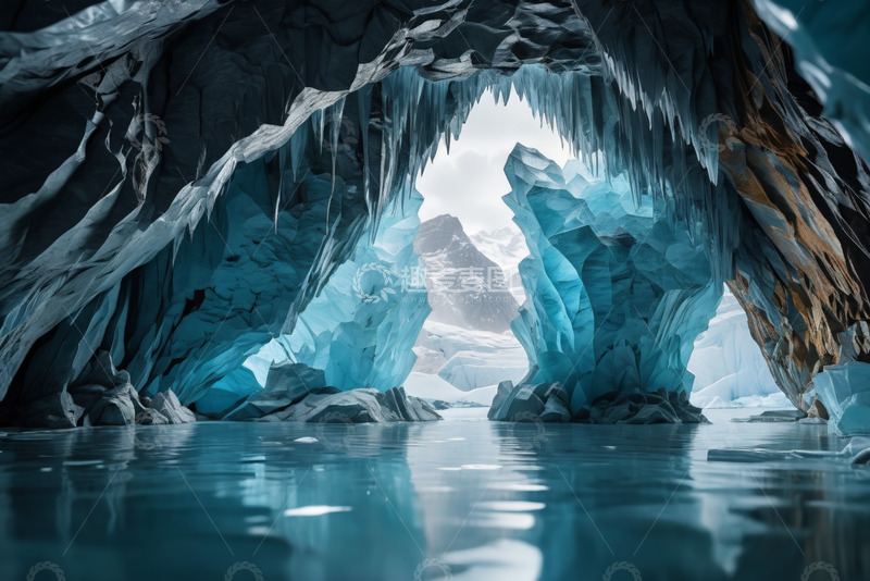 高清大图下载【趣麦麦图】冰洞内蓝色冰川景观