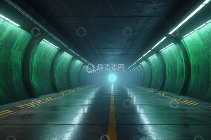 高清大图下载【趣麦麦图】绿色隧道尽头的光亮场景