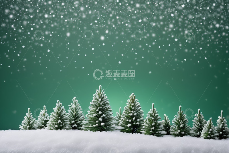 高清大图下载【趣麦麦图】雪覆盖的绿色圣诞树背景
