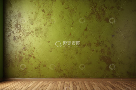 绿色纹理墙面与木质地板房间