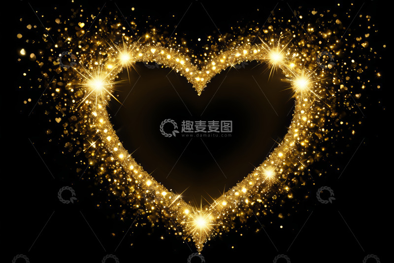 高清大图下载【趣麦麦图】金色心形闪耀背景素材