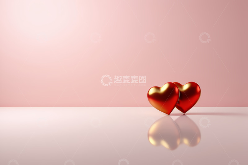 高清大图下载【趣麦麦图】粉色背景上的双红心