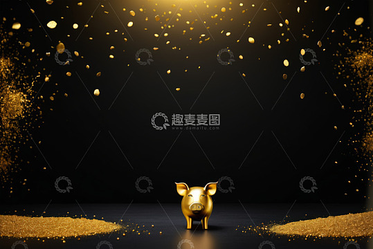 金猪摆件与金色粒子背景