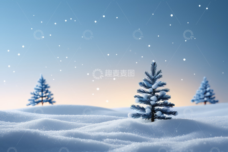 高清大图下载【趣麦麦图】雪地中的松树雪景