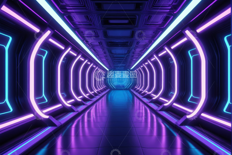 高清大图下载【趣麦麦图】科幻风格发光隧道场景