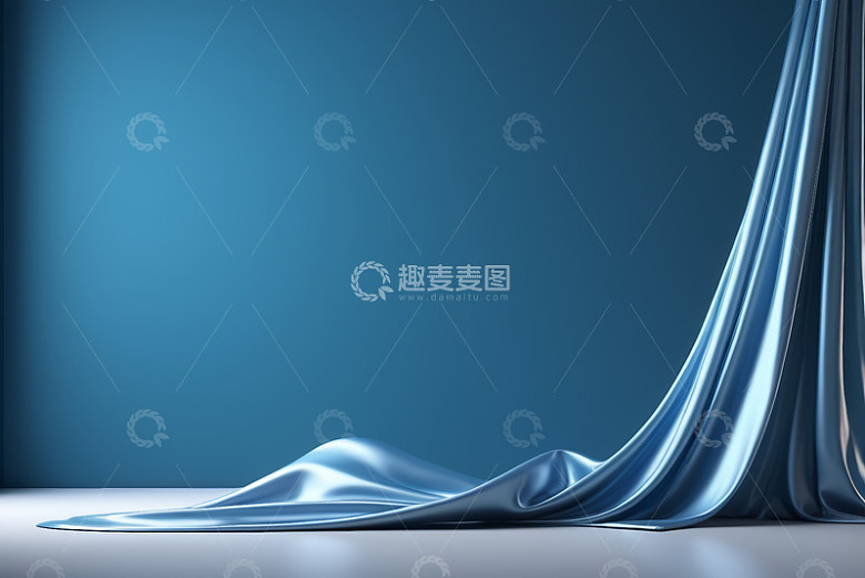 蓝色丝绸垂落在地面背景