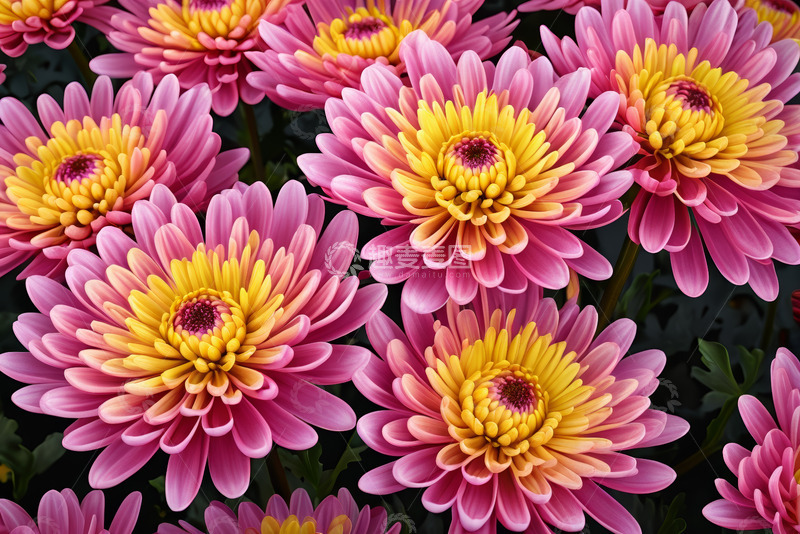 高清大图下载【趣麦麦图】粉色黄色菊花特写