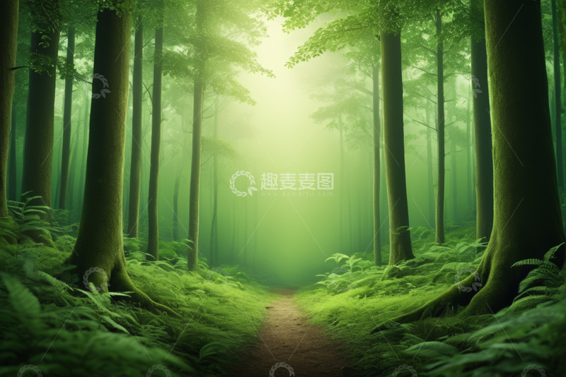 高清大图下载【趣麦麦图】阳光照耀下的静谧森林小径