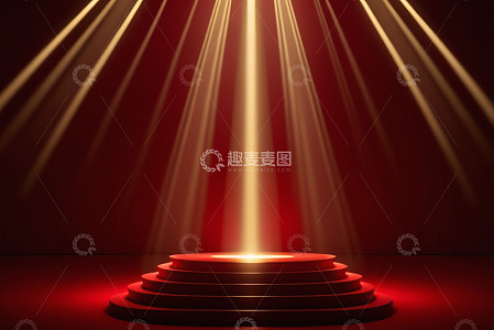 红色舞台灯光照射阶梯