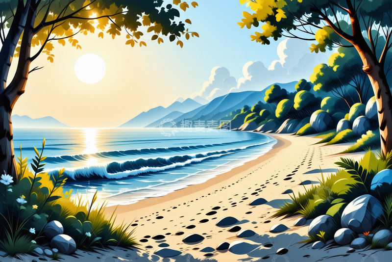 高清大图下载【趣麦麦图】海边黄昏自然风光