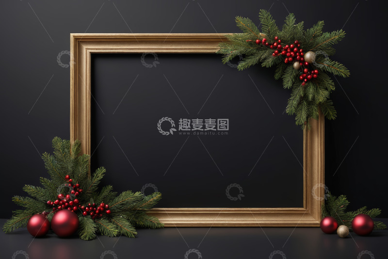 高清大图下载【趣麦麦图】金色画框搭配圣诞装饰