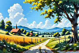 乡村田园风光乡间小路场景