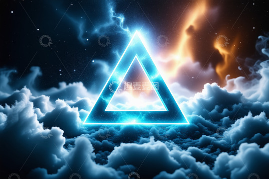 云端发光三角科幻背景