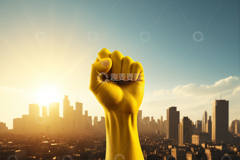 高清大图下载【趣麦麦图】城市背景下握拳手势特写