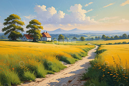 田园乡间田野与农舍风景