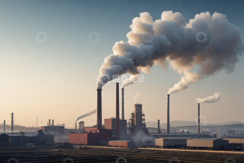 高清大图下载【趣麦麦图】工厂烟囱排放烟雾场景