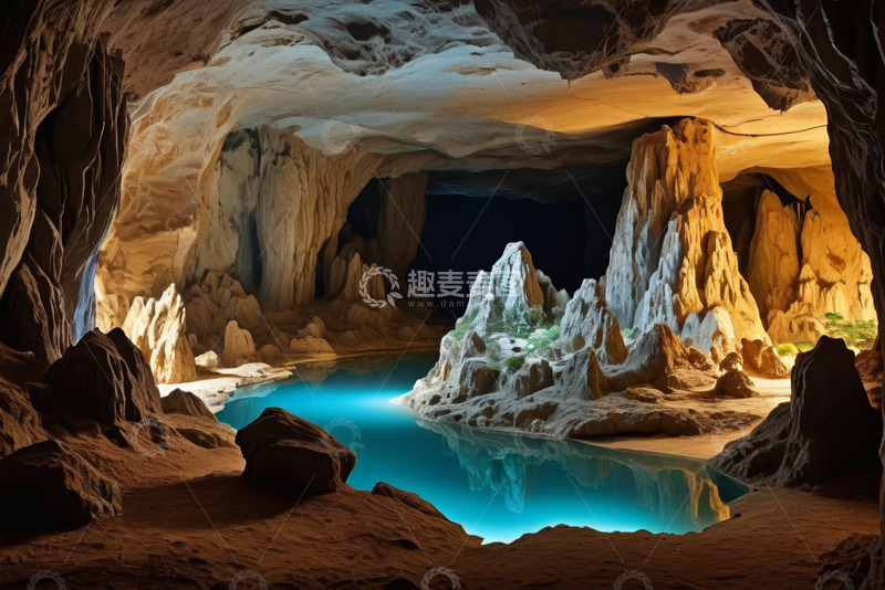 高清大图下载【趣麦麦图】地下洞穴内的清澈水域景观