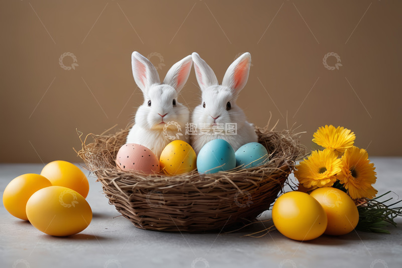 高清大图下载【趣麦麦图】复活节兔子与彩蛋装饰