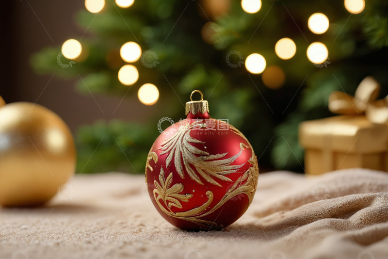 高清大图下载【趣麦麦图】圣诞装饰球与圣诞树背景