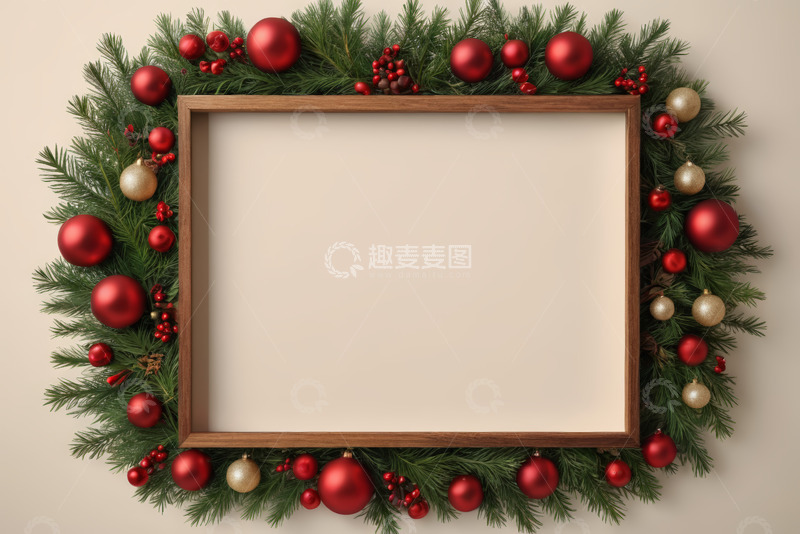 高清大图下载【趣麦麦图】圣诞装饰环绕的木质相框