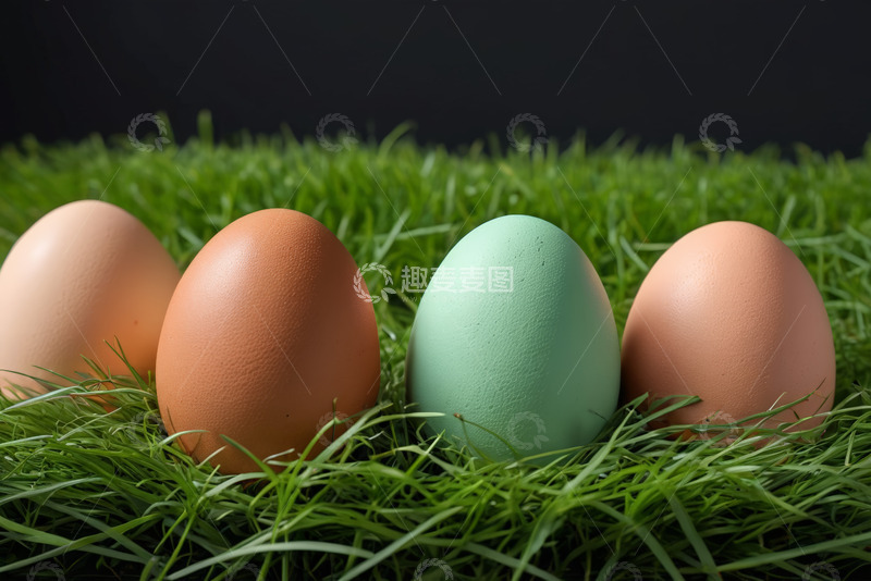 高清大图下载【趣麦麦图】草地上摆放的多彩鸡蛋
