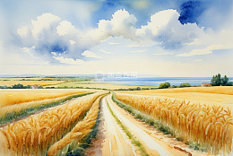 麦田中的乡间小路风景