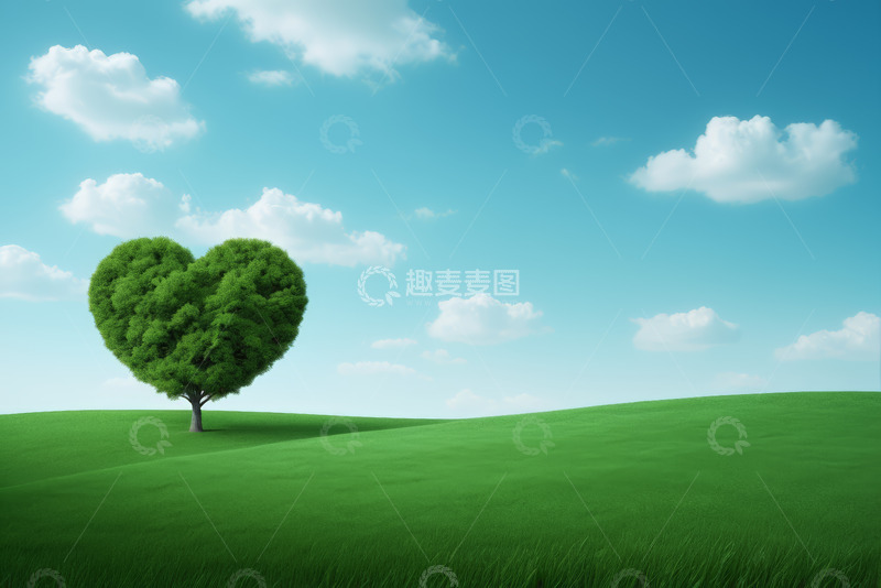 高清大图下载【趣麦麦图】心形绿树与绿色草原风景