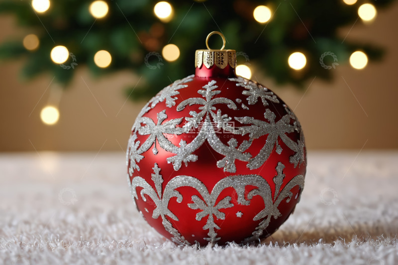 高清大图下载【趣麦麦图】红色圣诞装饰球特写