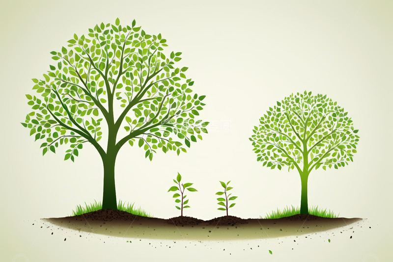 高清大图下载【趣麦麦图】不同阶段树木绿植插画