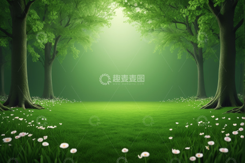 高清大图下载【趣麦麦图】绿意盎然的森林草地场景