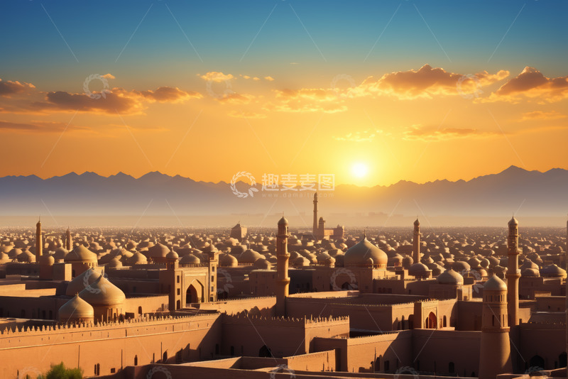 高清大图下载【趣麦麦图】夕阳下的伊斯兰风格建筑群