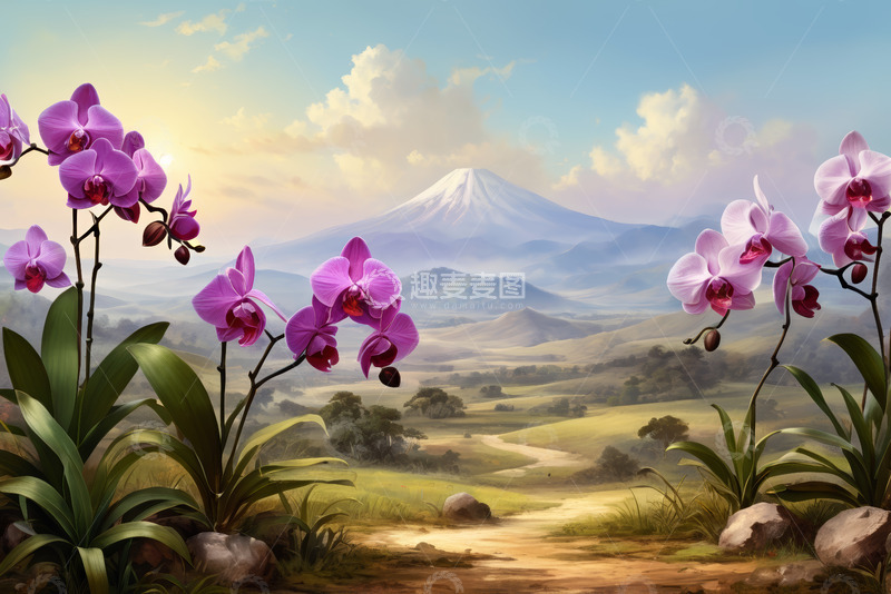 高清大图下载【趣麦麦图】山间小径旁绽放的紫色兰花