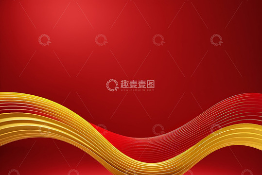 红色背景金色波浪线条素材