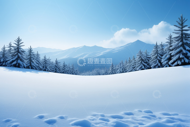 高清大图下载【趣麦麦图】雪覆盖的山林冬日景象