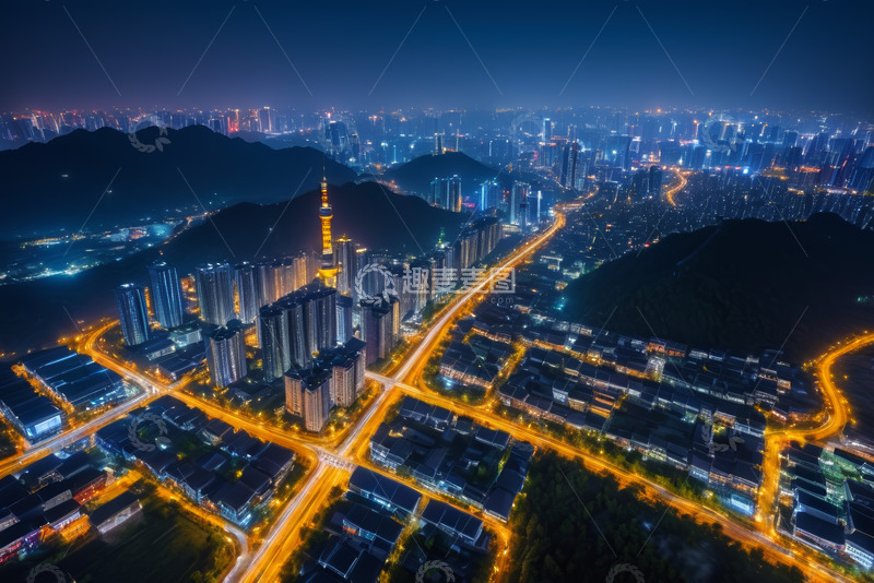 高清大图下载【趣麦麦图】城市夜景航拍俯瞰全景