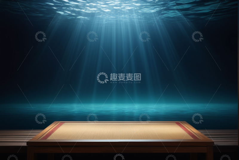 高清大图下载【趣麦麦图】水下光影下的木质平台