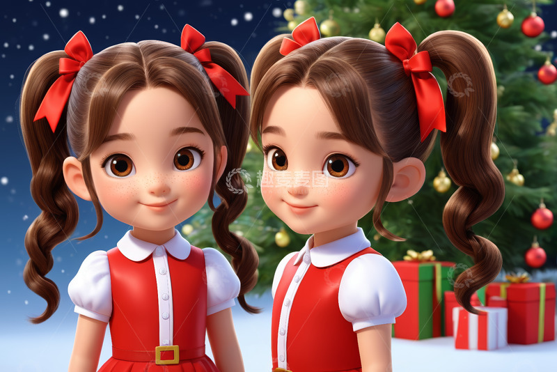 高清大图下载【趣麦麦图】双马尾女孩圣诞主题形象