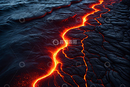 海边流淌的炽热熔岩