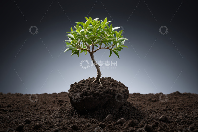 高清大图下载【趣麦麦图】土壤中生长的绿色小树苗